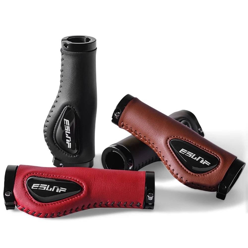 Leather Bicycle Grips Bilateral Locking Shock-Absorbing