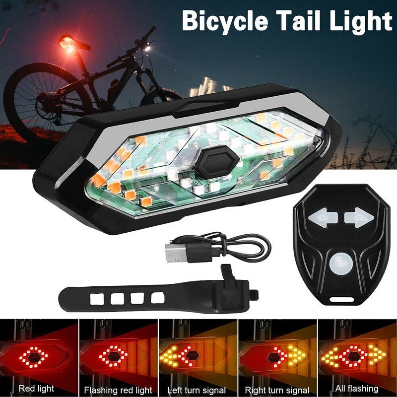 LED Bicycle Tail Light Turn Signal Light USB Rechargeable Remote Control